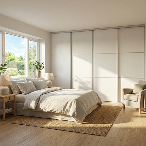 Mogensen Slimline skjutdörrar på mått till garderober med 4 dörrar - Total bredd 200 till 255 cm.